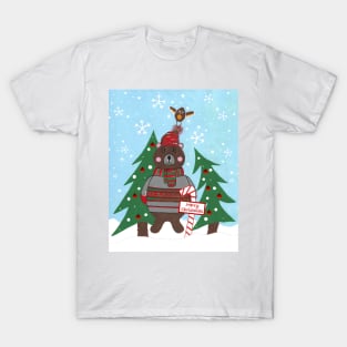 Christmas Bear Funny Merry Beary Xmas Acrylic Painting T-Shirt